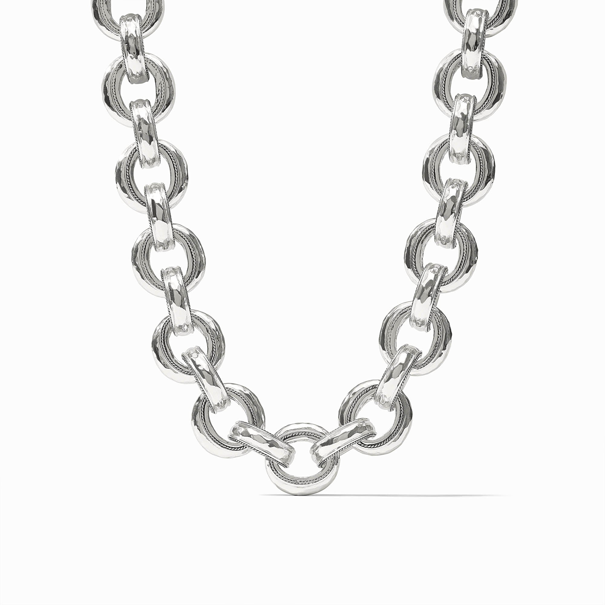 Cannes Demi Link Necklace in silver featuring alternating polished and textured round links.