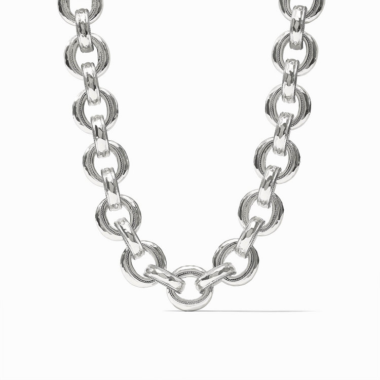 Cannes Demi Link Necklace in silver featuring alternating polished and textured round links.