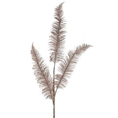 31 inch champagne glitter and jewel fern spray with three shimmering fronds on a single stem.