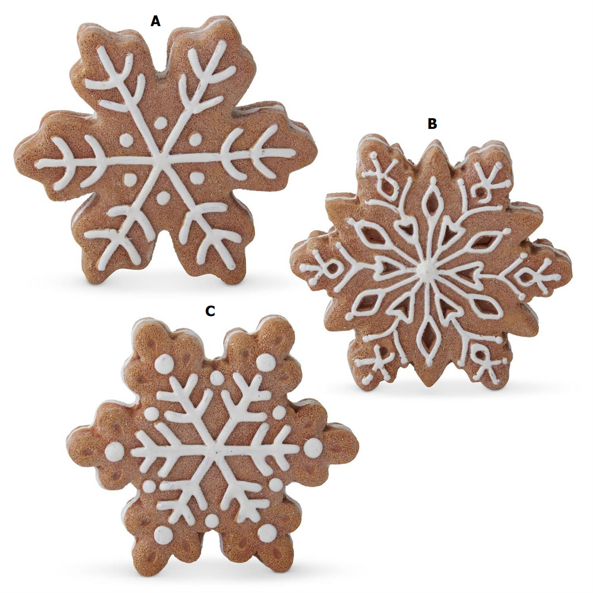 Five-inch white polyresin gingerbread snowflake with icing outline pattern