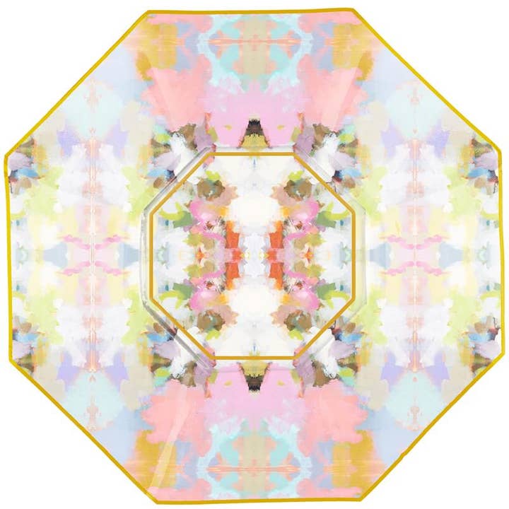 Octagonal decoupage glass plate with hand-painted gold edges featuring floral artwork
