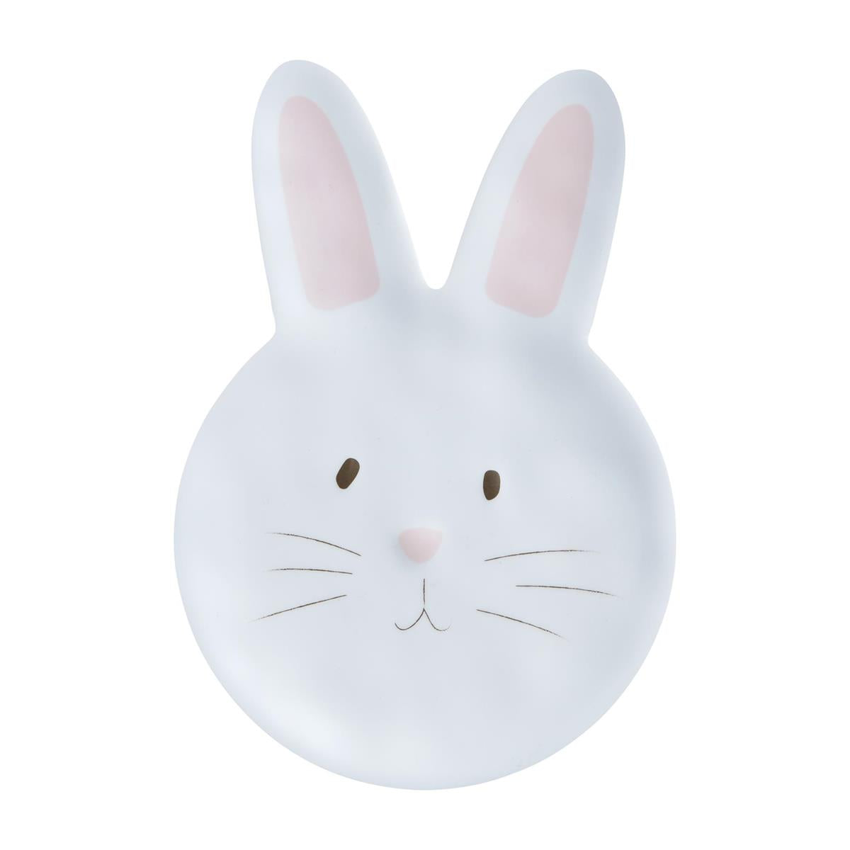 Bunny melamine plate with a playful animal motif on white.