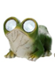 Resin solar frog garden decor figurine in green with textured skin pattern.