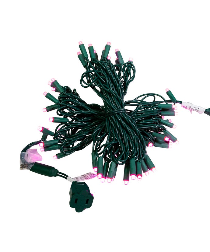 25.5' UL 50-Light Pink 5MM LED Green Wire Light