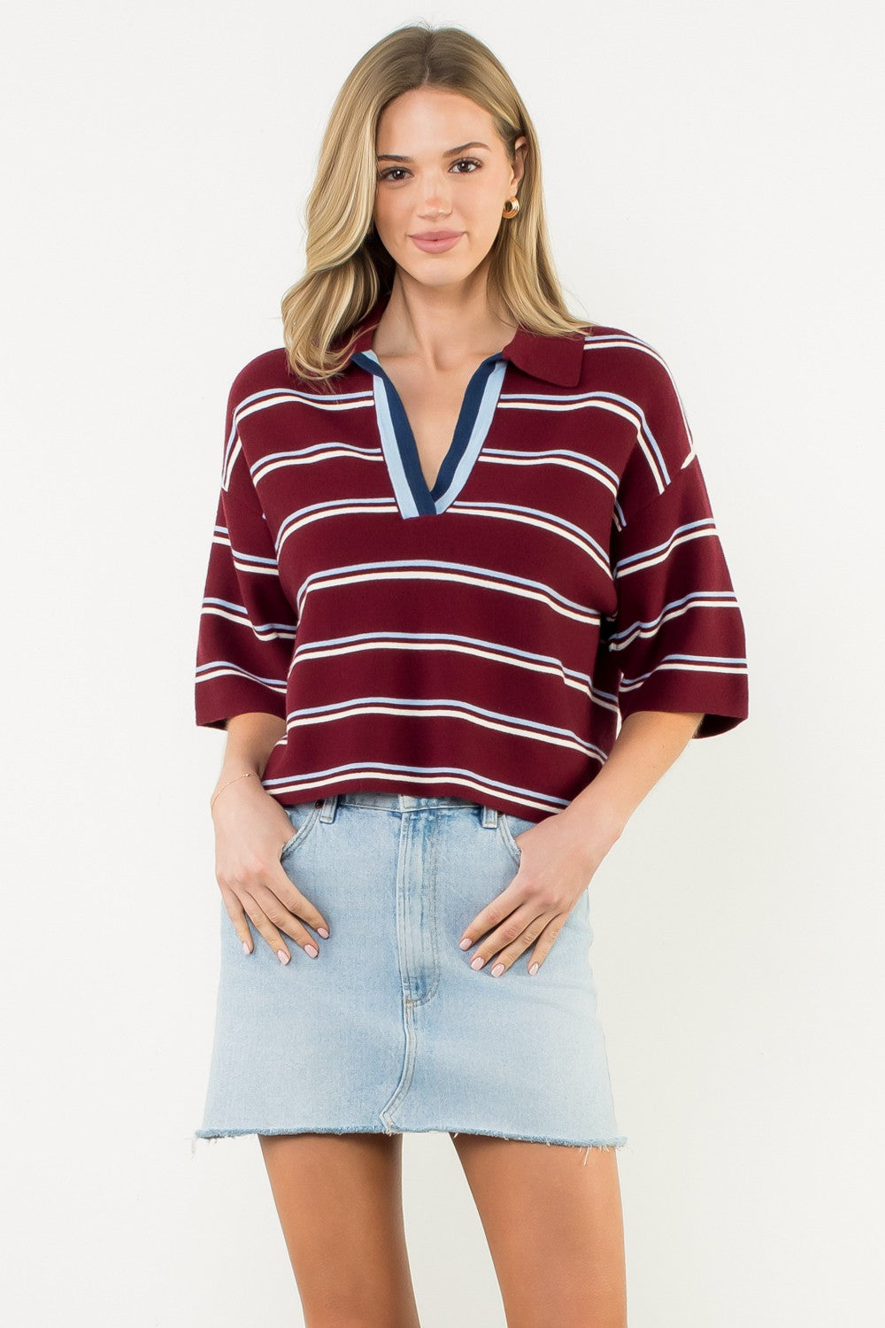 Jasmine Short Sleeve Striped Knit Top