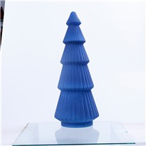 Blue glass Christmas tree with a classic conical silhouette.