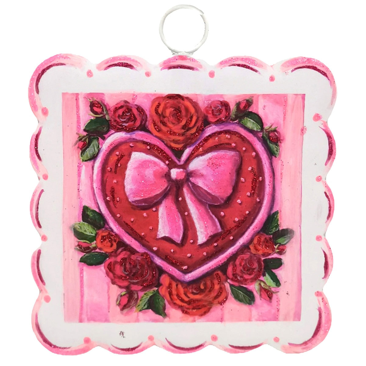 Mini Hamilton scallop heart-shaped wall hanging with rose gold finish featuring a central floral motif.