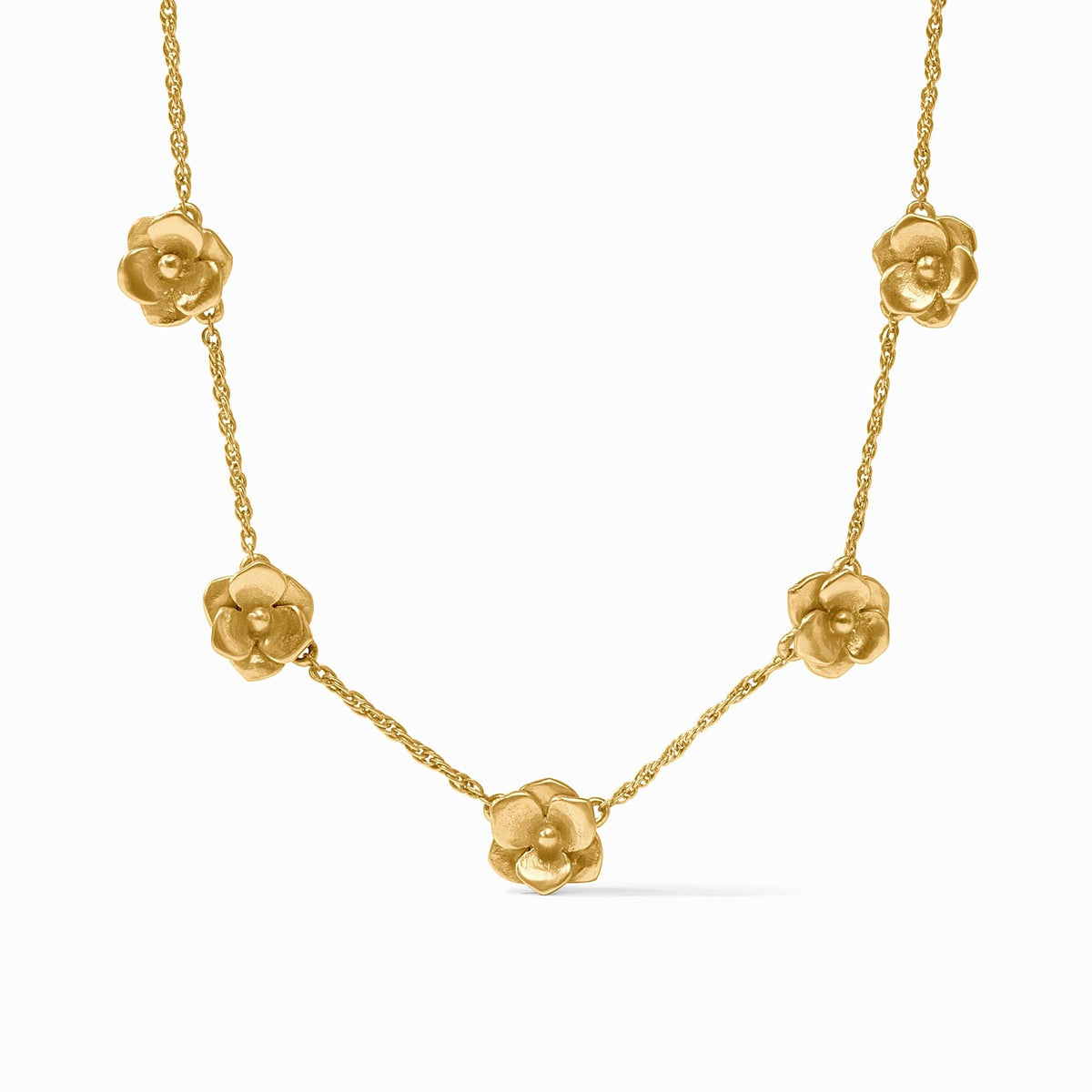 Adjustable gold rope chain necklace with delicate flower pendants featuring lobster clasp