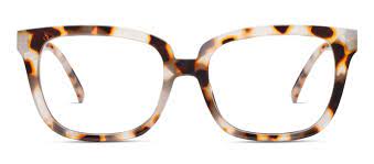 Square eyeglasses with blue-tinted lenses in a durable recycled polycarbonate frame featuring spring hinges.