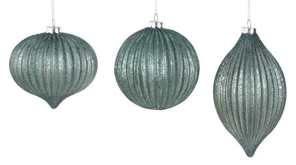 Antique Icy Blue glass ornament with a classic spherical shape.