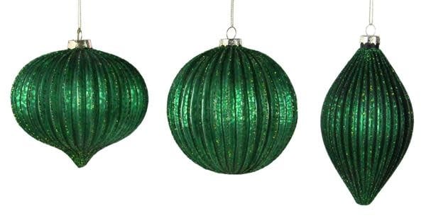 Antique dark emerald glass ornament with a spherical body and onion-shaped finial.