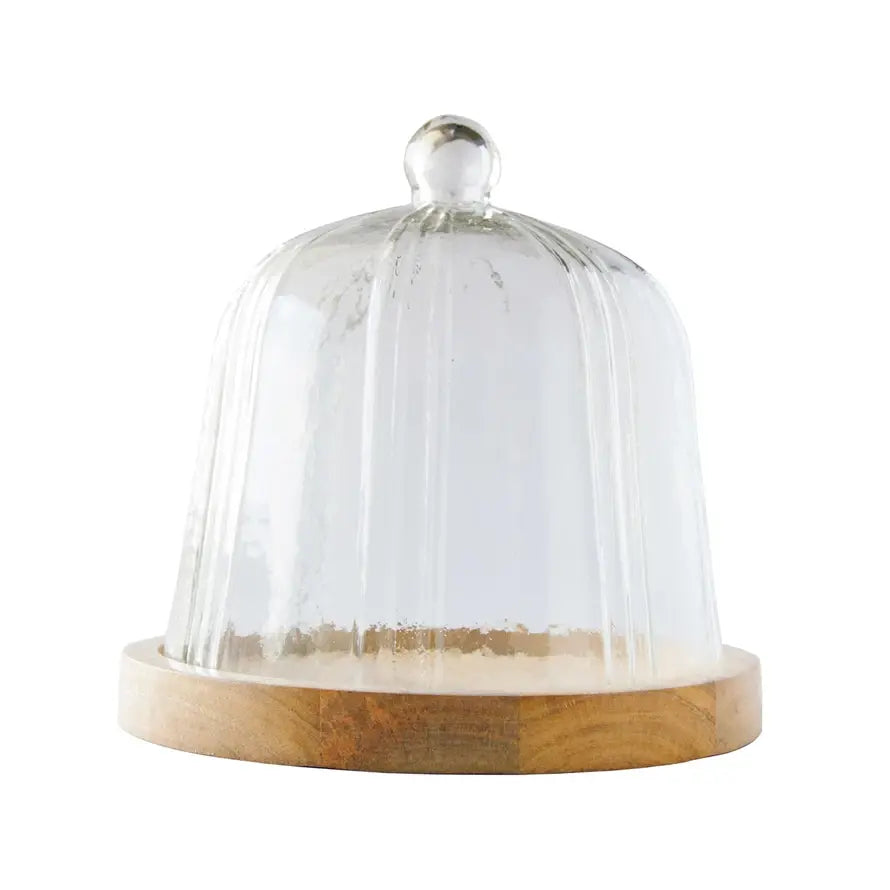 Glass Cloche with Mango Wood Base