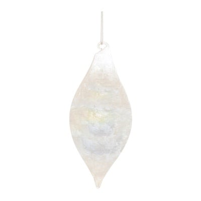 Glass ornament with intricate detailing and shimmering finish
