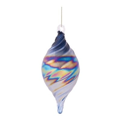 Clear glass Christmas tree ornament with intricate cut detailing.