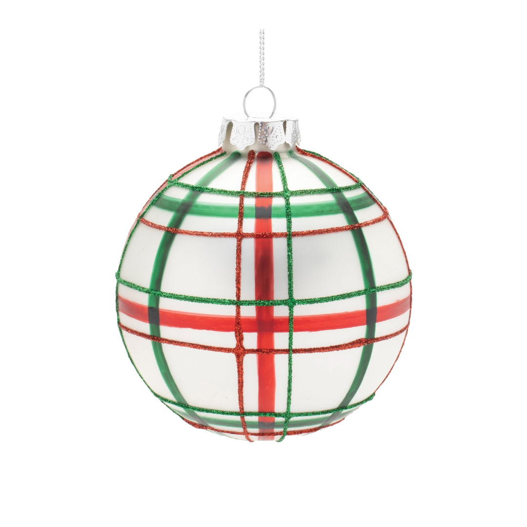 Red and Green Plaid Glass Ornament