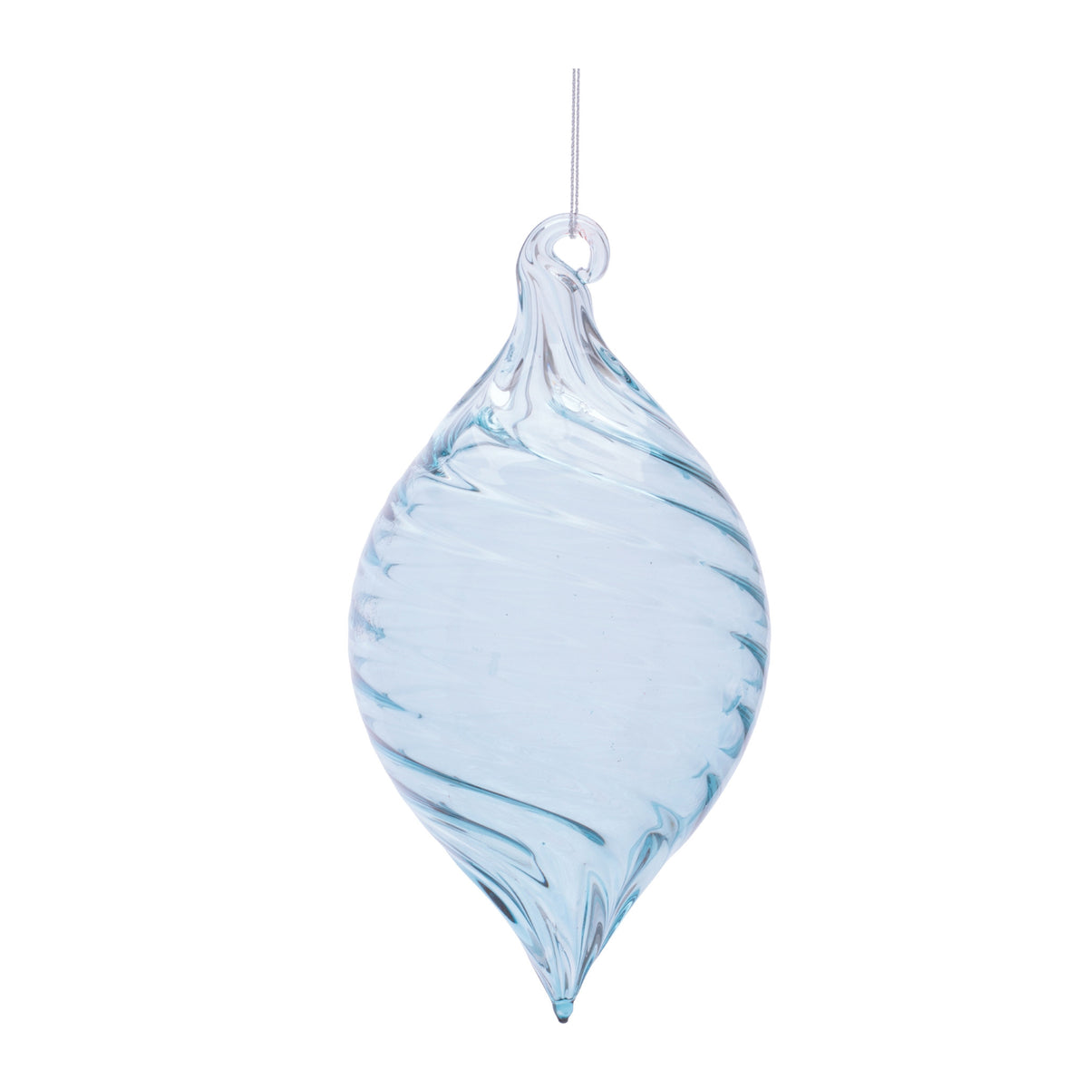 Four-inch teardrop glass ornament with a smooth clear finish.