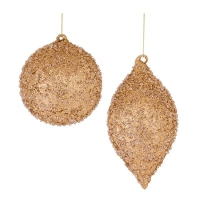 Glass ornament with intricate detailing and shimmering finish.