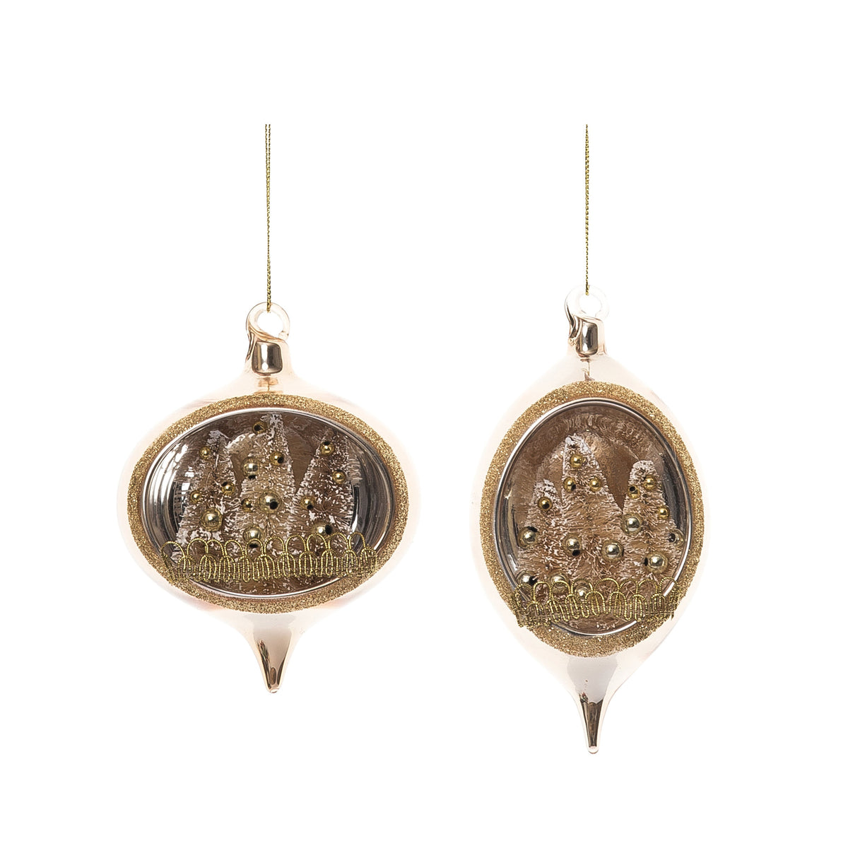 Glass sisal tree ornament in gold with natural fiber texture