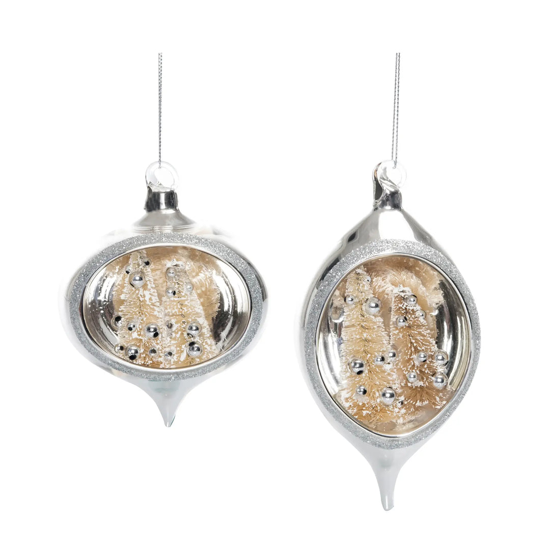 Glass Sisal Tree In Silver Ornament - Sold Individually