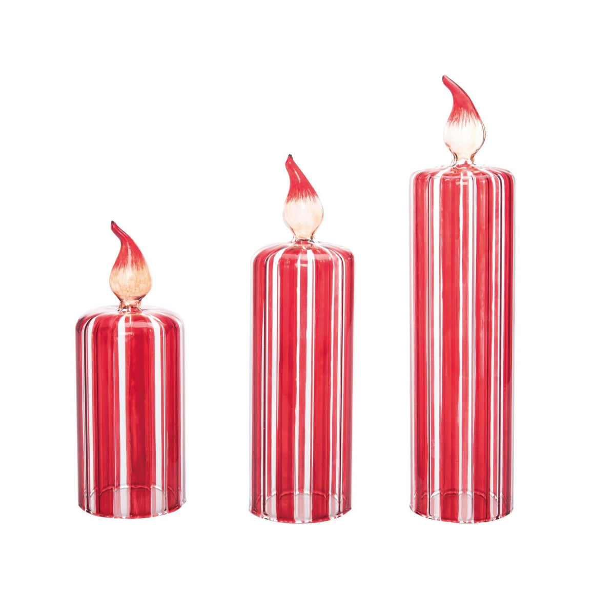 Glass candle holder with vertical striped pattern in clear glass.