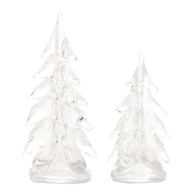 Glass tree sculpture with a branching silhouette in clear glass material.