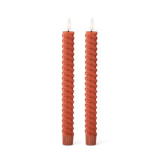 Set of 2 9.75 Inch Rust Spiral LED Taper Candles