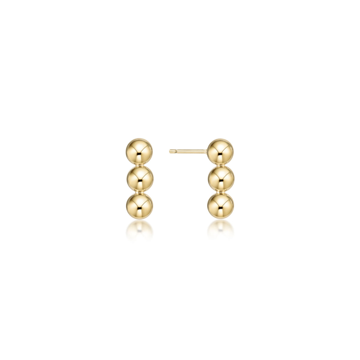 Pair of Joy Stud earrings featuring three vertically stacked 4mm gold-filled beads.
