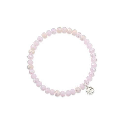 Stretchy bracelet with faceted glass beads in mixed colors.