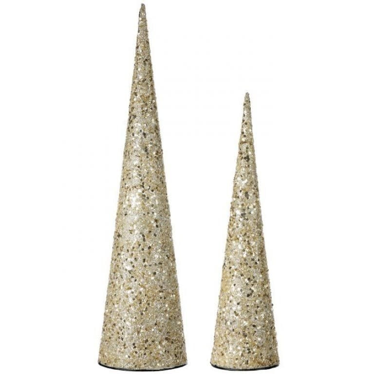 Silver glitter cone tree with gold beads in a Gatsby style