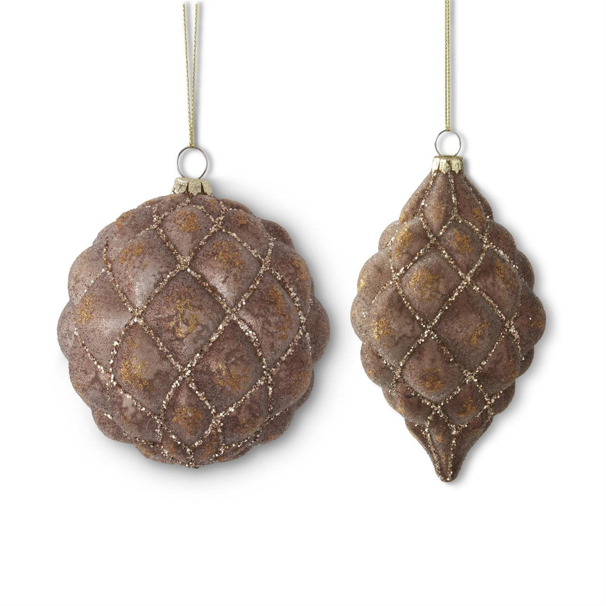 Brown quilted glass ornament with subtle glitter sparkle