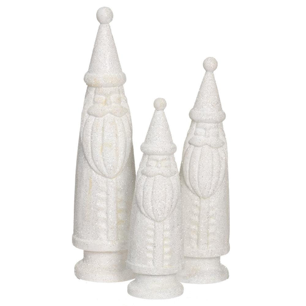 White glittered Santa ornament with pine wood texture