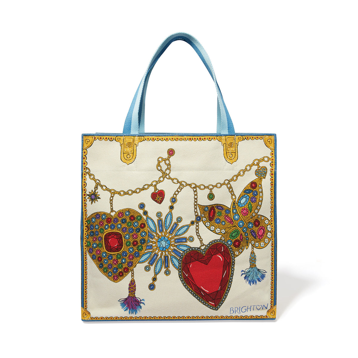 Canvas tote bag with a glittering love heart graphic on the front.
