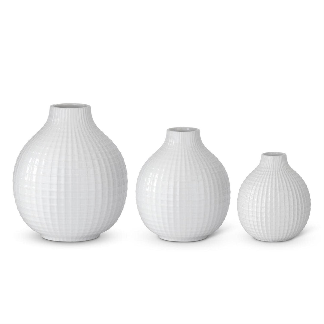 Glossy White Ceramic Grid Vase