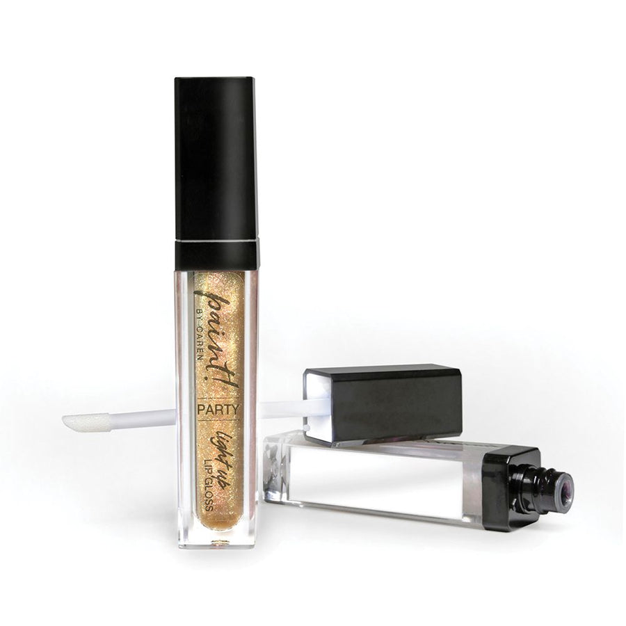 Paint Pretty Light Up Lip Gloss in a clear tube with an illuminated wand applicator and side mirror.