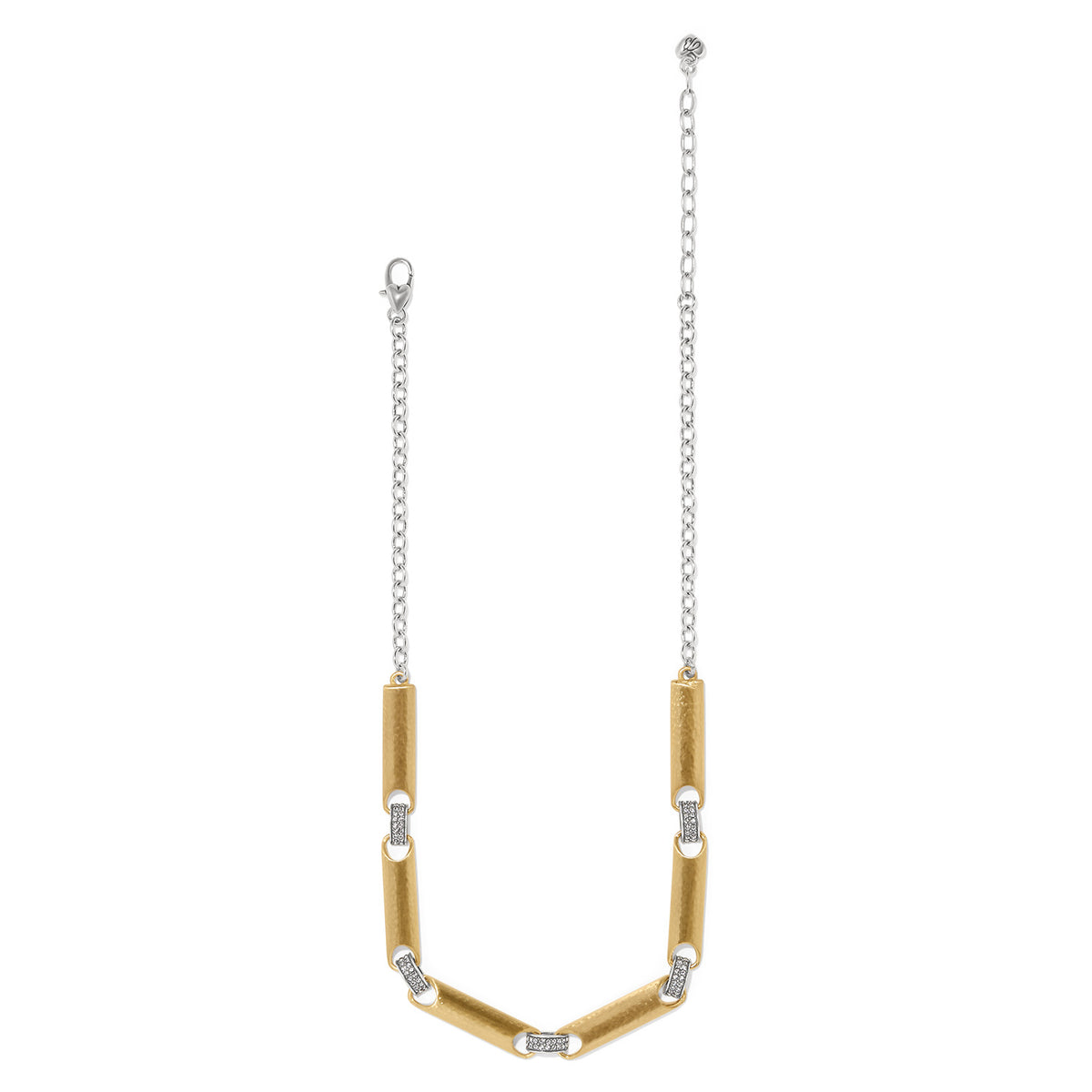 Meridian Geo Collar Necklace with two-tone gold and silver links and crystal accents.