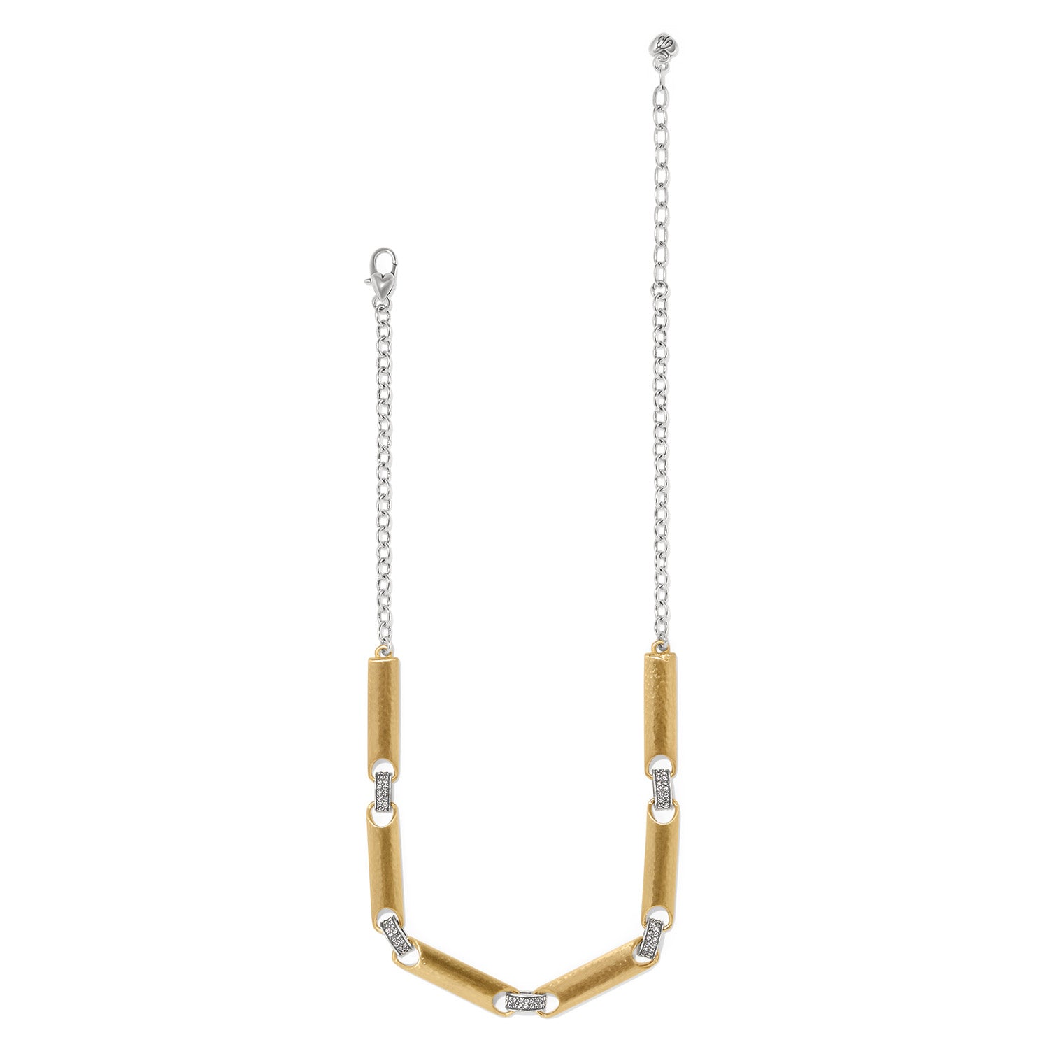 Meridian Geo Collar Necklace with two-tone gold and silver links and crystal accents.