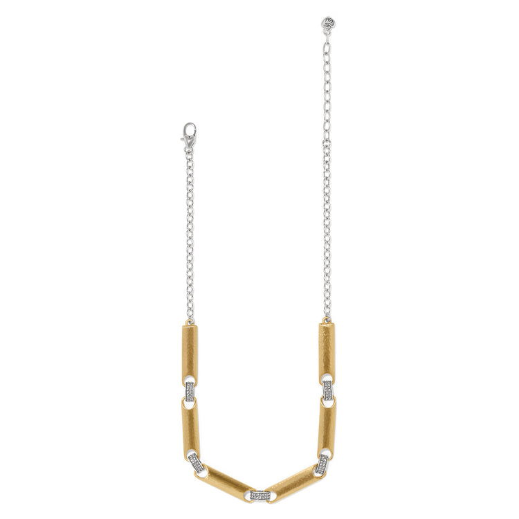 Meridian Geo Collar Necklace with two-tone gold and silver links and crystal accents.