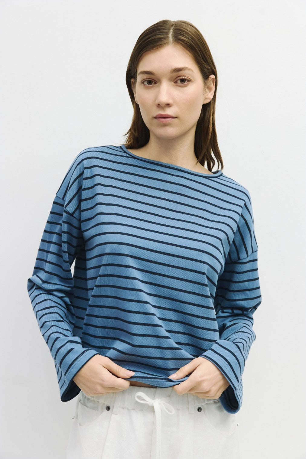 Nica The Moore Top in light blue cotton with a relaxed fit.