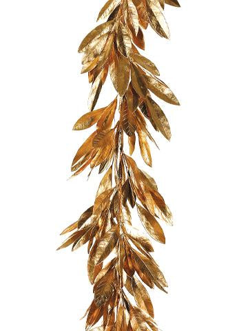 6-foot gold bay leaf garland with metallic finish and realistic leaf textures.