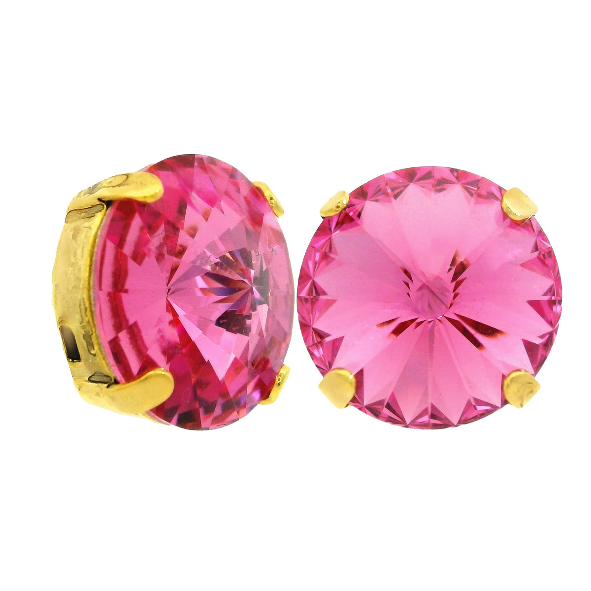 Antique gold-plated stud earring with a large round crystal on surgical steel post