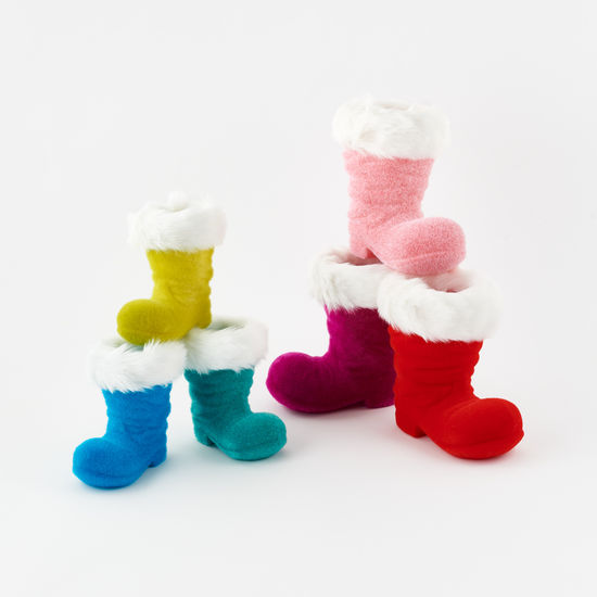PVC flocked Santa boot in red with white snowflake pattern