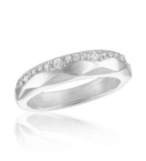 CZ Wavy Contour Stack Ring in silver-plated copper with a wavy silhouette and acrylic finish.