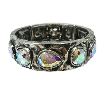 Silver Metal Stretch Bracelet with Rhinestones