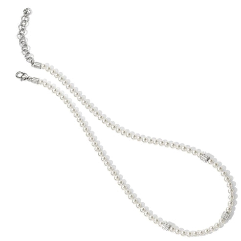 Meridian Petite Pearl Station Necklace with silver-plated finish and crystal-studded accents.