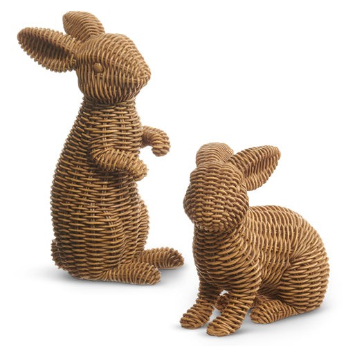 Brown resin rabbit figurine with a basketweave texture pattern.