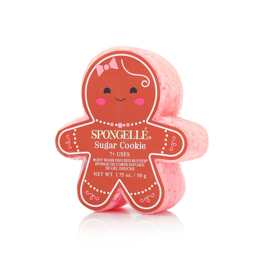 Gingerbread Body Wash Infused Buffer bottle with festive packaging