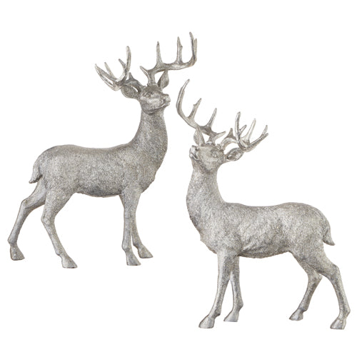 Silver resin deer figurine with a naturalistic standing pose.