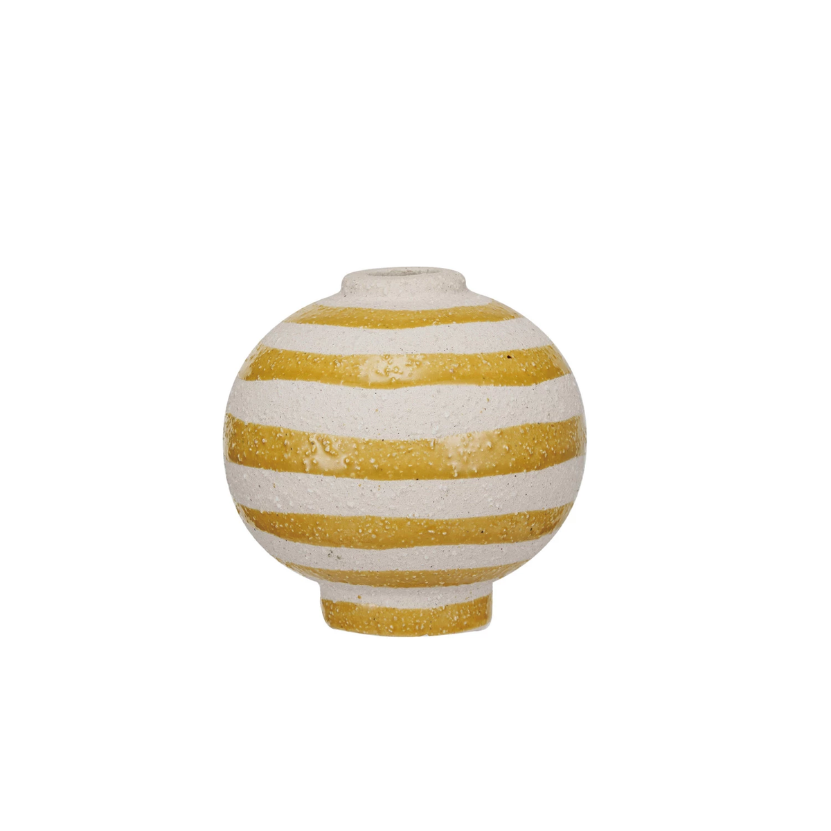Round coarse stoneware vase with volcano finish featuring vertical stripes