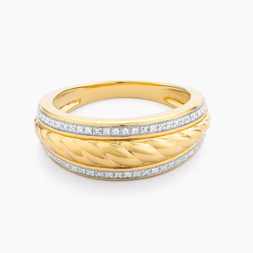 Stackable band ring with rope-inspired diamond-encrusted pattern in silver tone