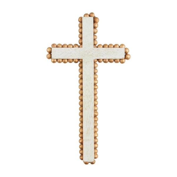 Large decorative mango wood cross with intricate gold bead detailing